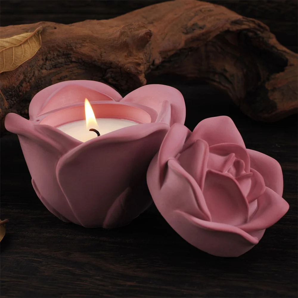 Rose Storage Box Silicone Mold Diy With Lid Candle Jar Crafts Making Plaster Resin Flower Candlestick Casting Molds Home Decor