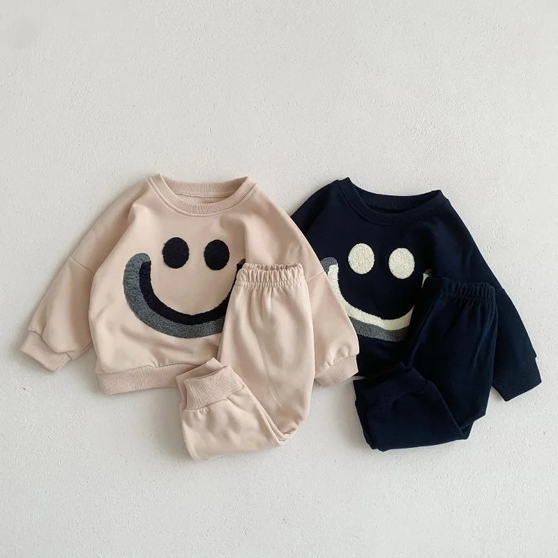 

INS 0-3Years Newborn Baby Autumn Clothes Set Infant Boy Girl Long Sleeve Smile Pullover Sweatshirt Tops+Long Pant 2PCS Tracksuit