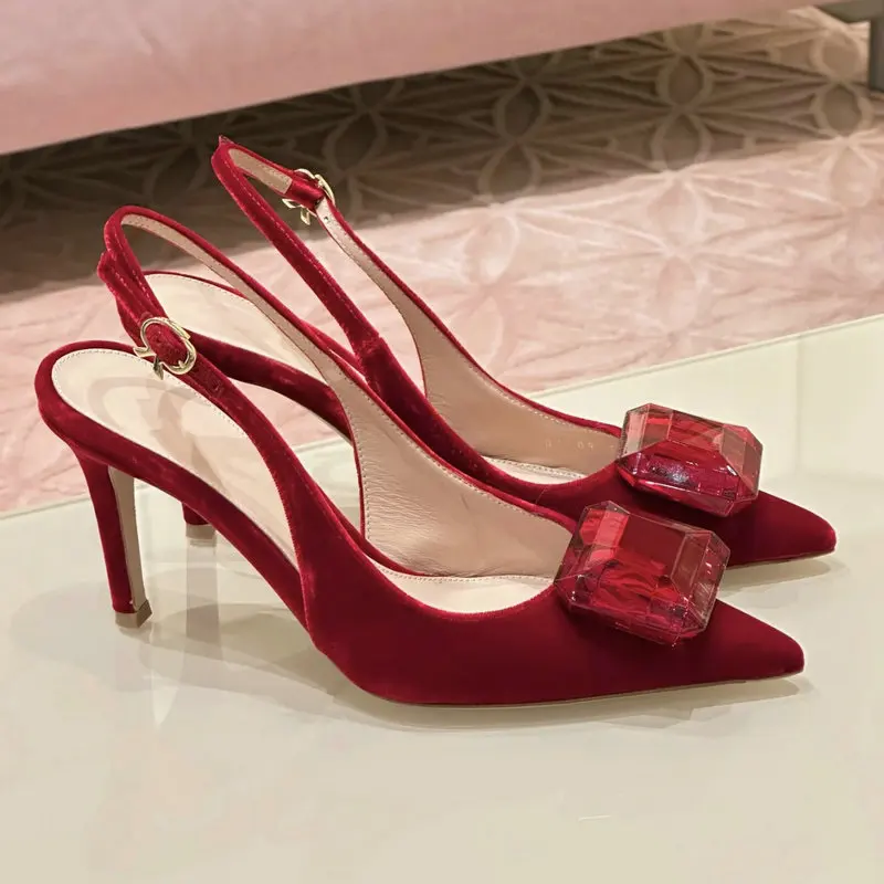 Marcelle Crystal Buckle Slingback Pumps