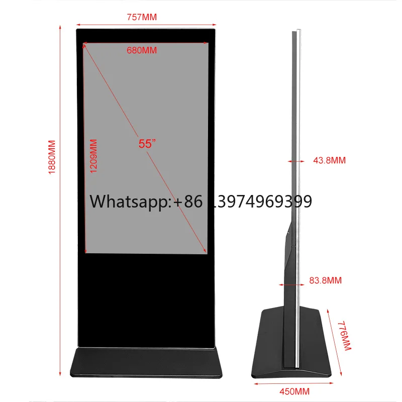 Aiyos OEM ODM 55 Inch 4K Floor Standing LCD Digital Signage Totem LCD Optional Touch Screen Digital Advertising Displays Kiosk