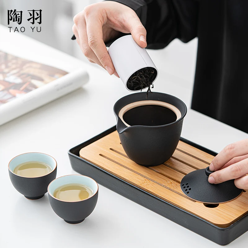 Tao Yu Chan Feng Black Ceramic Coarse Pottery Hand Grab Pot Kung Fu Set Cup Household Tea Making