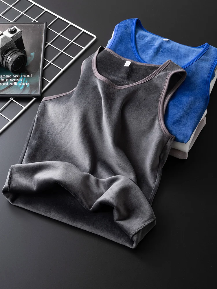 Men Plus Velvet Thickening Slim Round Neck Double-sided Warm Vest Bottoming Shirt Underwear Winter Thermal Underwear C26