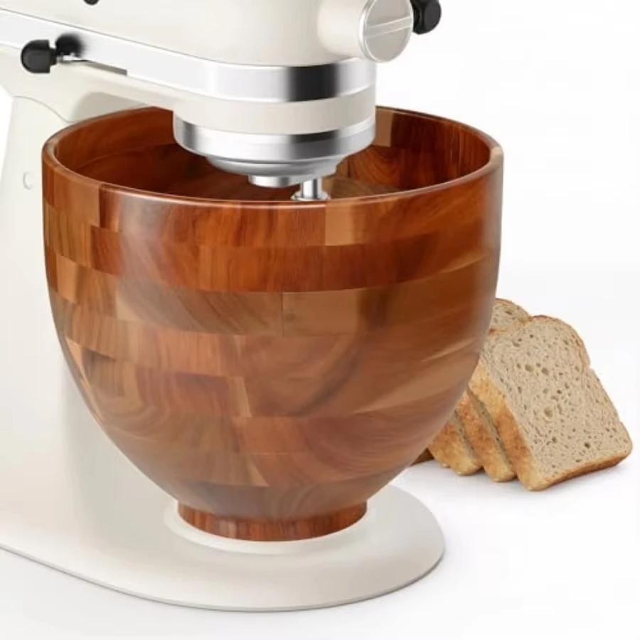 Stand Mixer Mixing Bowl for Home Bakers: 9.3x7.3 in Acacia Wood, Natural Color, Premium Durability and Tilt-Head Compatibility