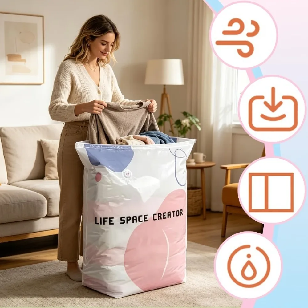 New Cube Reusable Space Saving Compression Bag Large Vacuum Seal 3D Roll Top Pump Free For Clothes Bedding Quilts Blankets