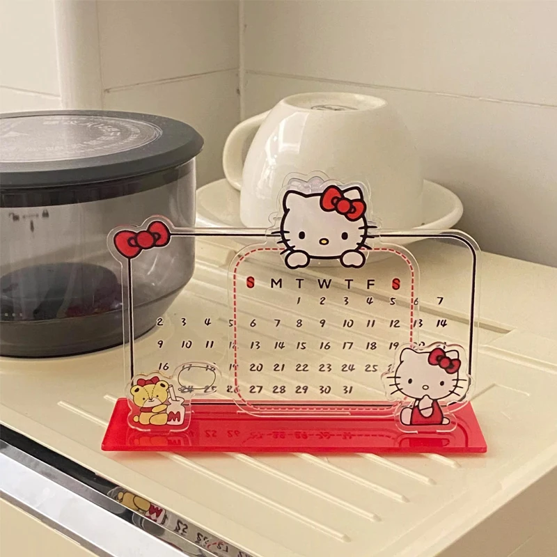 Sanrio Hellokitty Calendar Acrylic Calendar Ornament Cute KT Cat Recycle Desktop Desk Calendars Erasable Notepad Birthday Gift