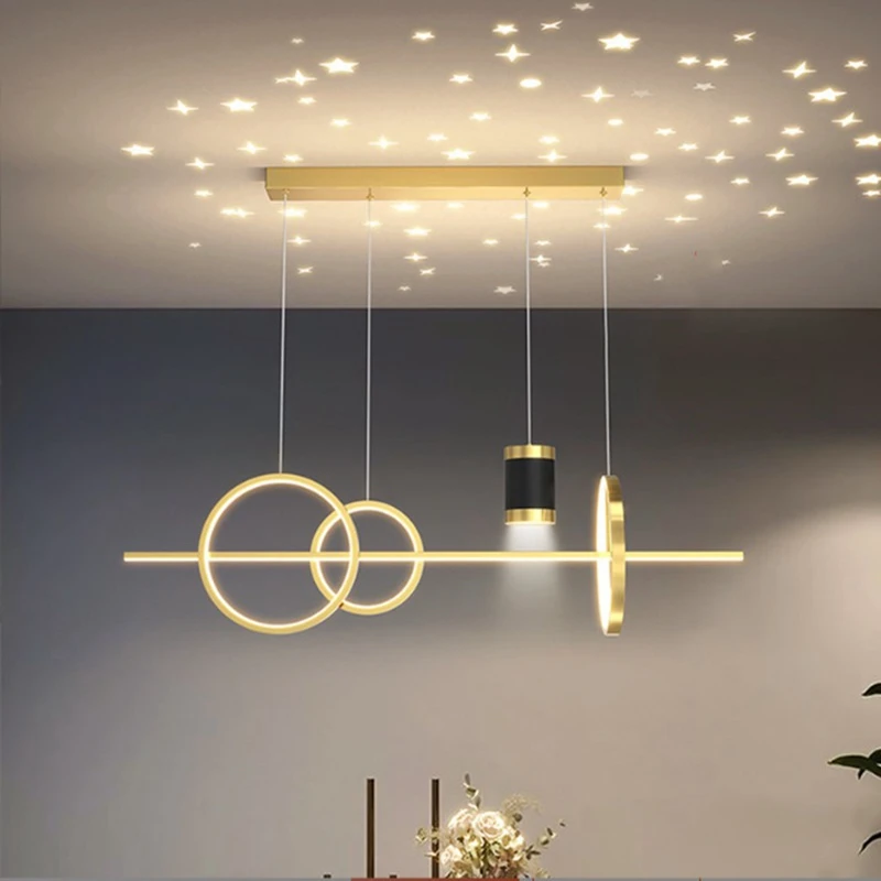 Imagem -02 - Estilo Qingshe Moderno Led Sala de Jantar Lustre Moda Inteligência Barra Luz Teto Estrelado Céu Balck Ouro Lndoor Lâmpadas Novo