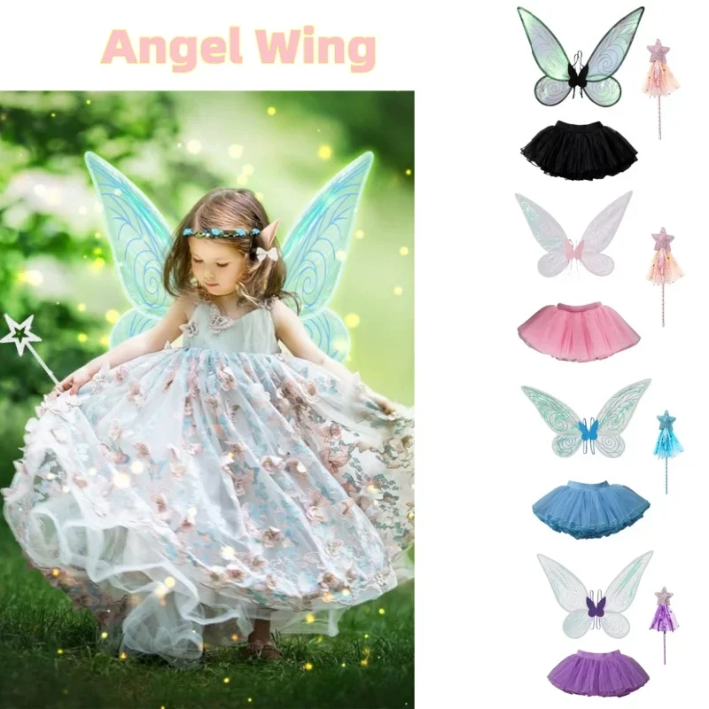 الأميرة فراشة الجنية الجناح تنورة عيد الميلاد قزم آذان عصا سحرية مجموعة هالوين زي حفلة مهرجان هدية المرحلة فستان الدعائم