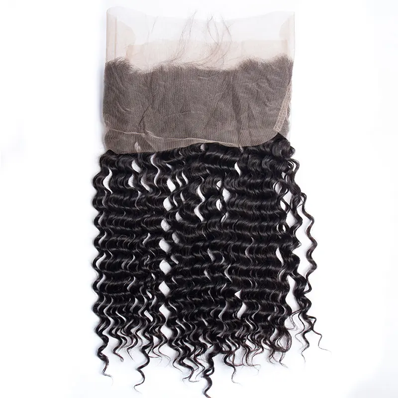 Cabelo Humano Onda Profunda Newmi, 360 Lace Frontal Only, Laço Transparente, Pré Arrebada, Linha Fina Natural