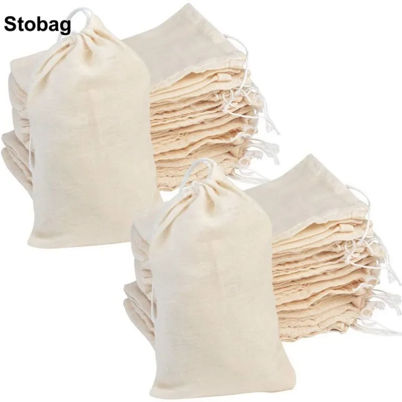 

StoBag 50pcs Wholesale Tea Filter Bags Cotton Cloth Drawstring Small Packaging Storage Fabric Bundle Pocket Reusable Pouches