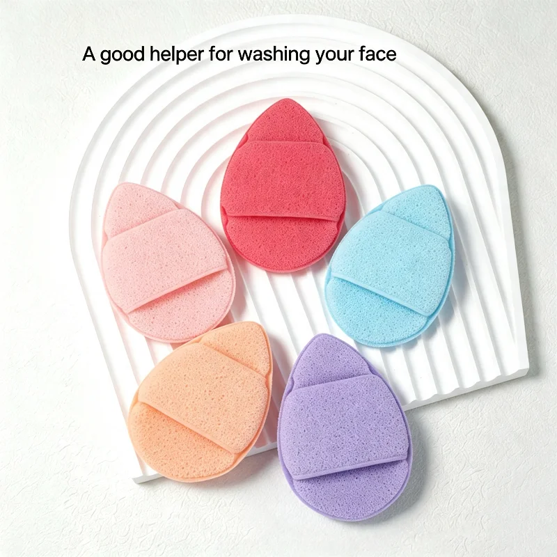 Teardrop Pocket Facial Cleansing Sponge Soft Exfoliating Makeup Remover Pad Reusable Water Expand Face Wash Sponge For Deep Skin