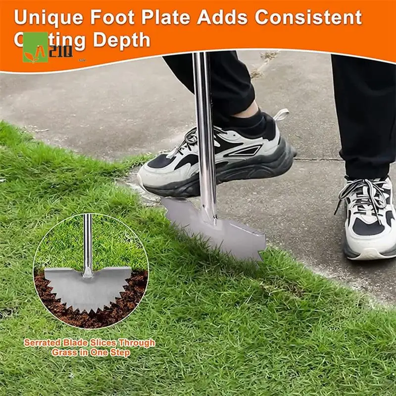 

A21Q -Garden Trimming Scraper Half Moon Shape T-Grip Handle Sharp Serrated Lawn Trimming Scraper With Handle Lawn Edger