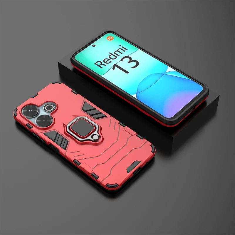 For Xiaomi Redmi 13 Case Redmi 13 Cover Armor Silicone Finger Ring Stand Phone Shockproof Phone Protector Cover Redmi 13 4G Case