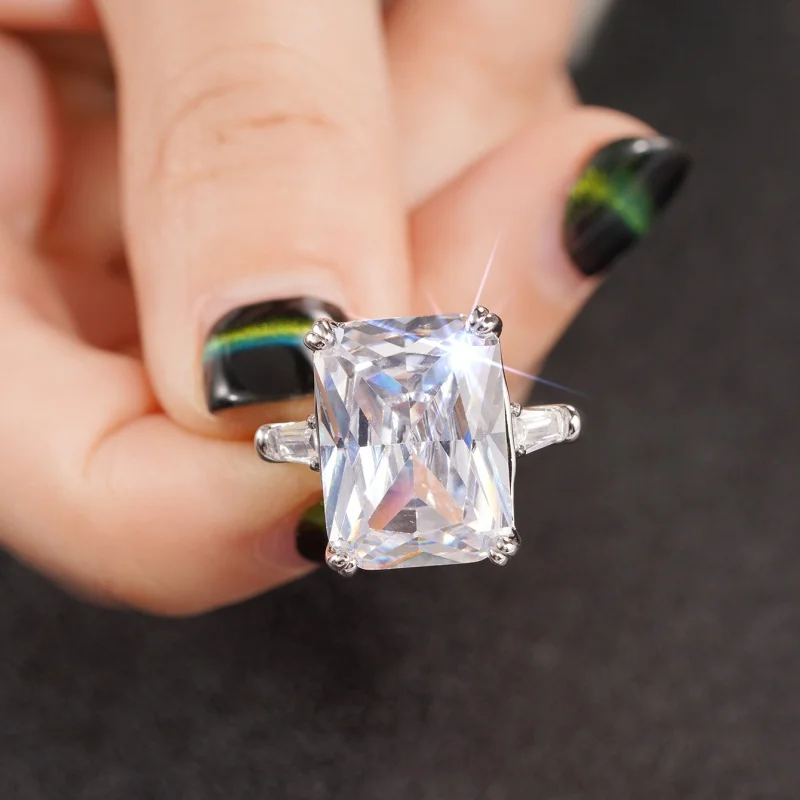 CAOSHI Bright Rectangular Cubic Zirconia Jewelry Rings for Daily Simple Stylish Female Accessories Gifts Delicate Party Jewelry