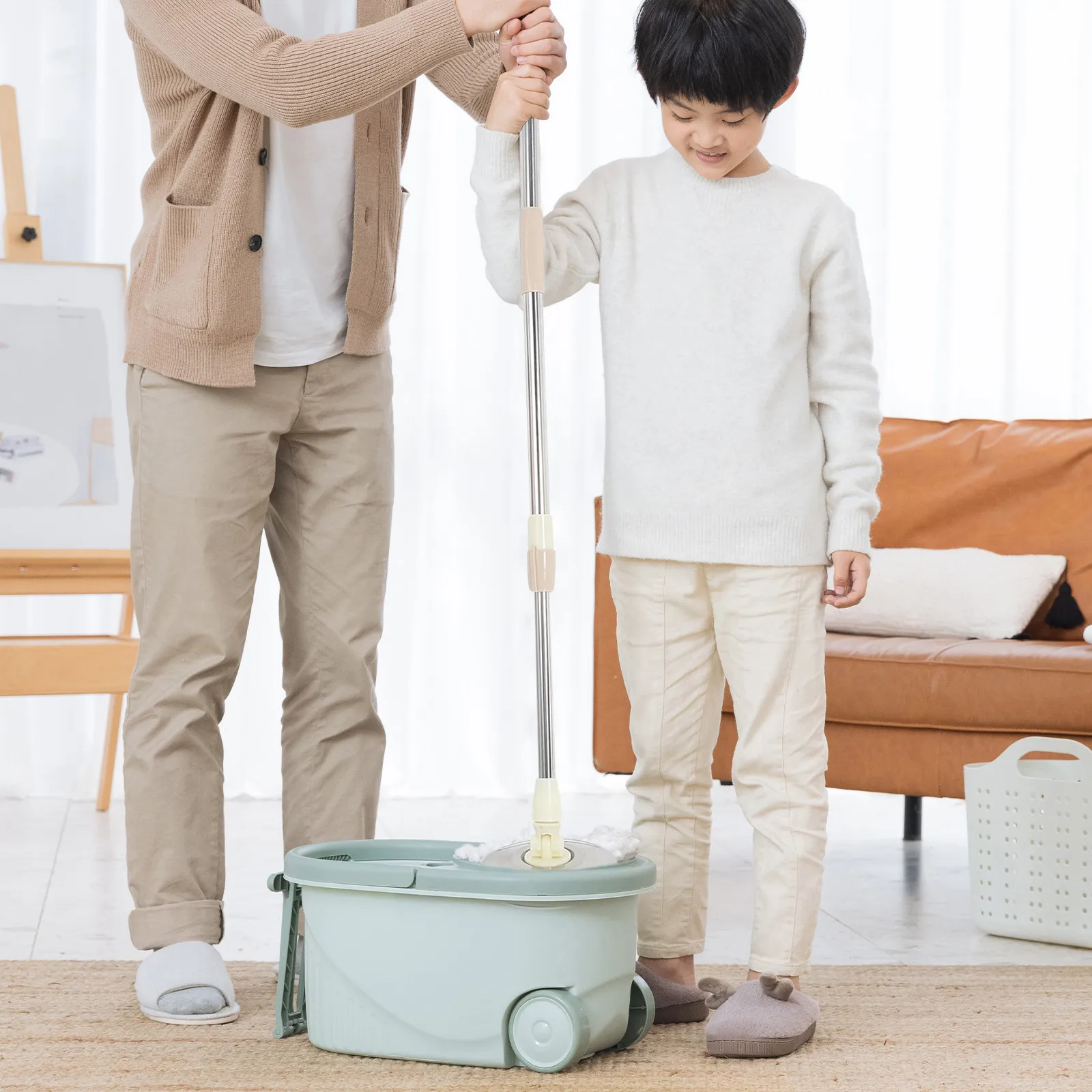 Telescopic Stainless Steel Handle Replacement Rotating Household Mop Stick Plastic Disc Floor Cleaning Mopping