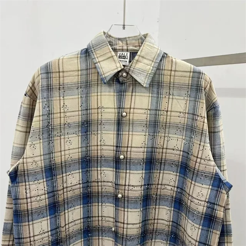 صور حقيقية VALLEY قمصان رجالي منقوشة مثقاب ساخن من القطن الخالص قمصان أمريكية عتيقة كبيرة الحجم يتم شحنها يوم واحد