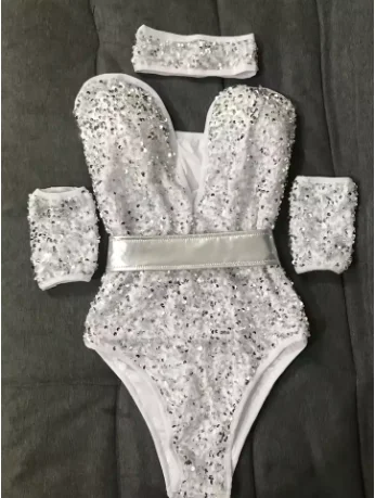 Sexy Diepe V-hals Vrouwen Pailletten Bodysuit Bar Nachtclubzangeres Danser Stadium Team DJ Jazzdansshow Kostuum