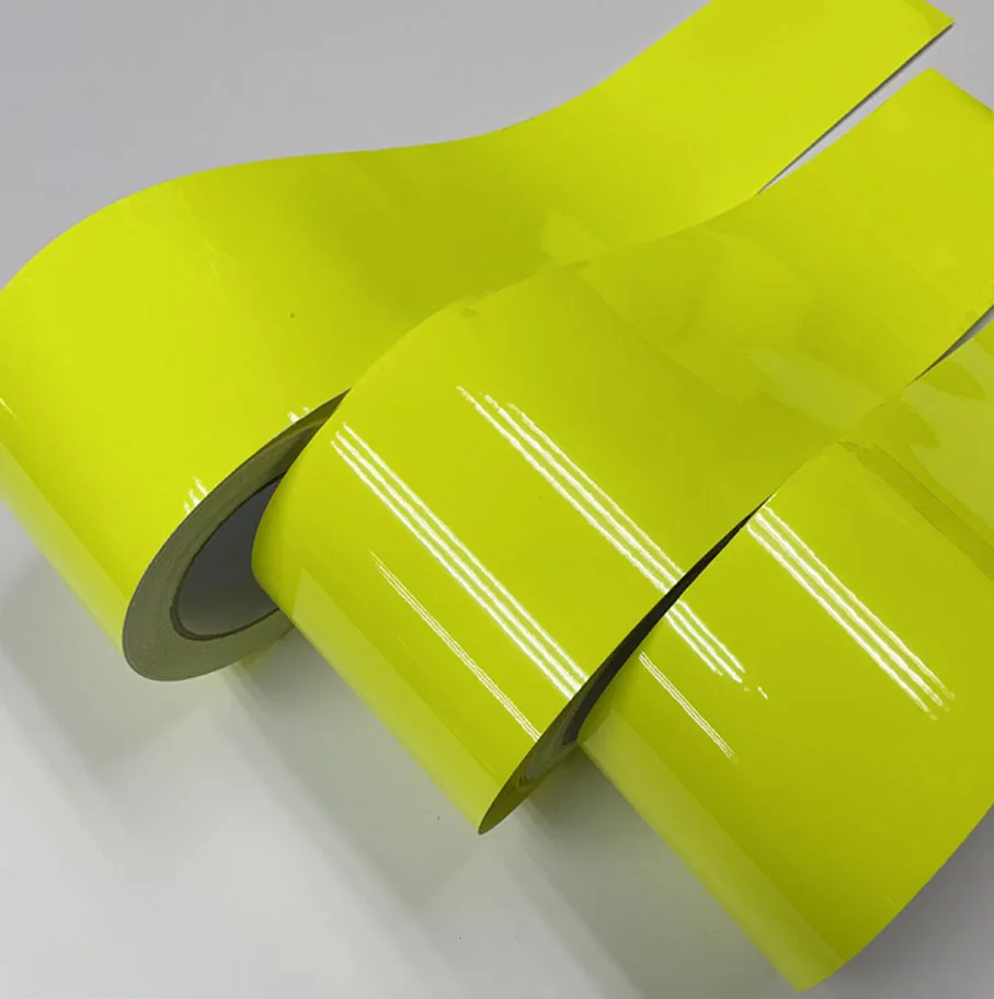 10cm width Glossy Neon Fluorescent Yellow Vinyl Car Wrap Film Sheet Roll with Air Release Technology