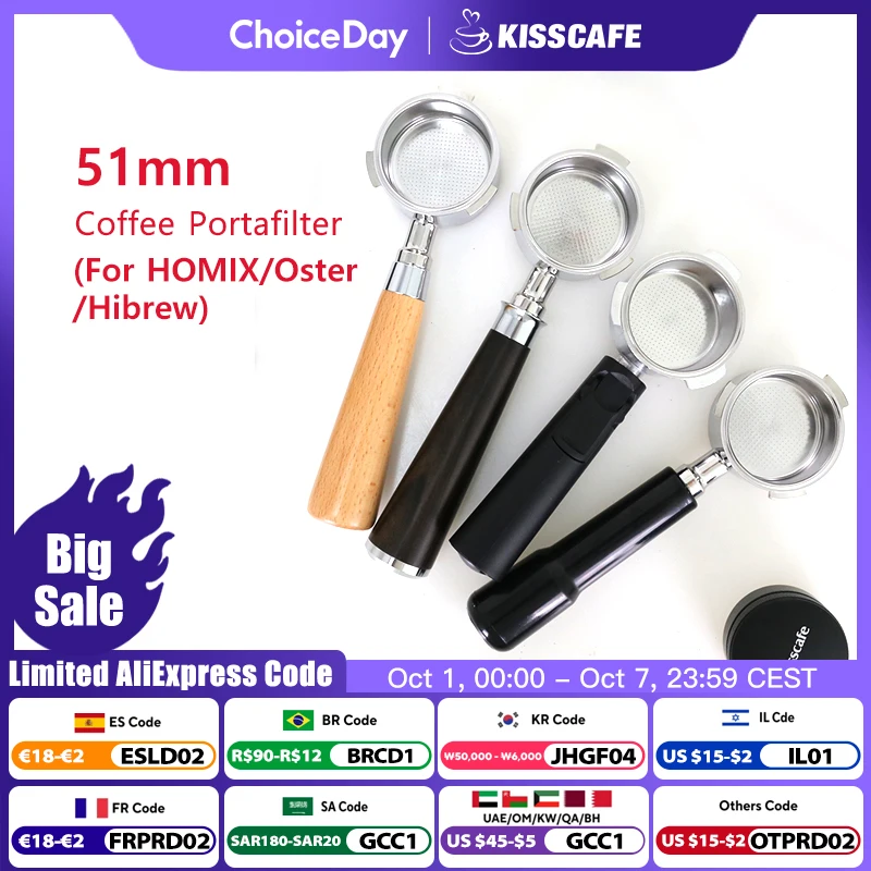 51mm Bottomless Portafilter For Homix H11 Oster Hibrew 3 Ears Reusable Filters Bakset Espresso Machine Accessories Barista Tools