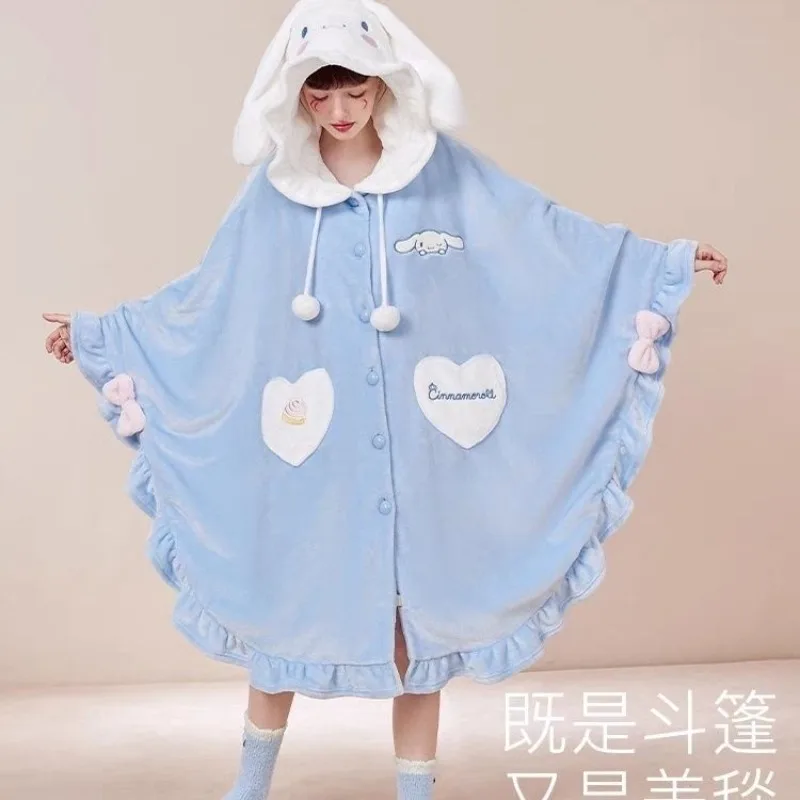 

Свободная шаль Cinnamoroll для домашней одежды, пижамы на выход, с капюшоном, большая ушастая собака, милая, милая, с героями мультфильмов аниме, повседневная, удобная, теплая