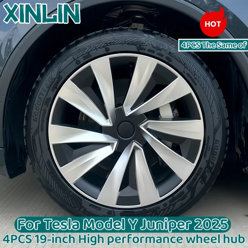 4PCS 19 Inch Knife Style Wheel Hub Cap Full Rim Cover Replacement Wheel Cap for Tesla Model Y 2025-2026 Juniper Accessories
