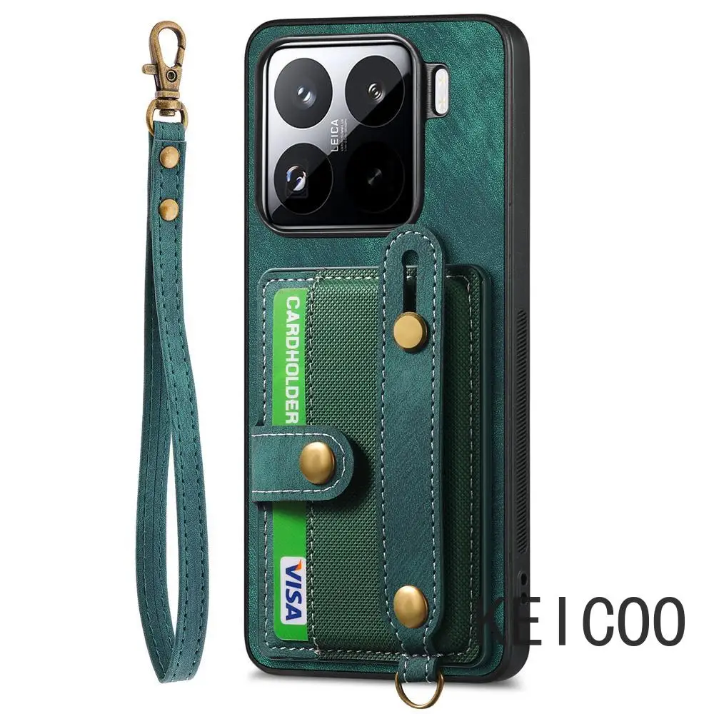 

Retro Lanyard Back Clip Phone Case for Xiaomi 13 14 15 Redmi K70 K70E K80 Pro Ultra Lite 5G Stand Holder Multifunction Housing