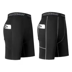 High Performance Men's Compression Shorts With Pocket - Quick Dry Breathable Stretchy Base Layer For Cycling Sports Gym