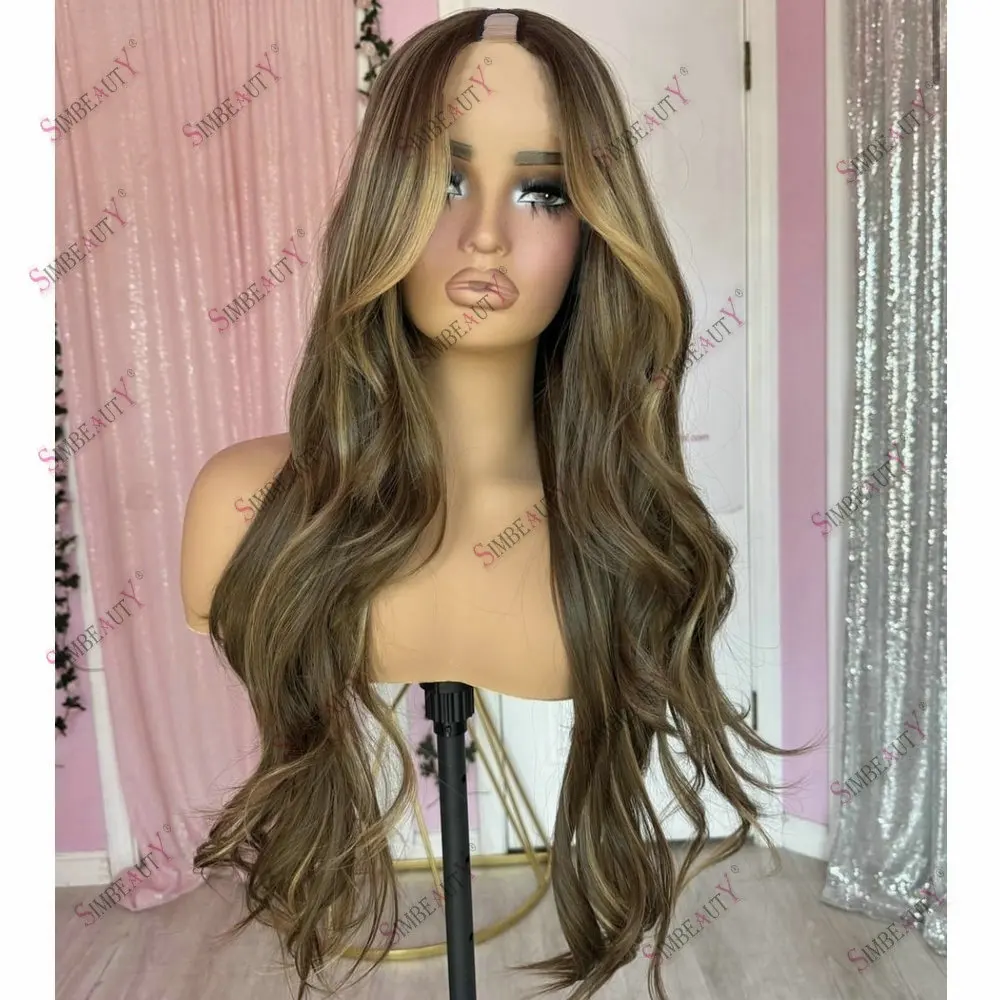 100%Remy Human Hair V Part Wigs Adjustable Hightlights Honey Blonde Loose Wave Glueless 1*4 Size U Part Wig Human Hair for Women