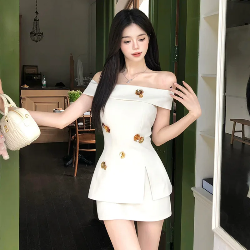 High Street French Small Fragrant Two Piece Set For Women Elegant Fashion OL Shirt Top + Skirt Suit Korean Sweet 2 Piece Sets
