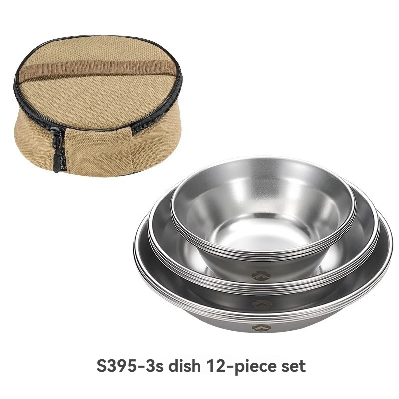 

CAMPINGMOON S395-3S Outdoor Stainless Steel Dish Set with 12 Pieces Anti Drop Soup Bowl, Camping Bowl Set