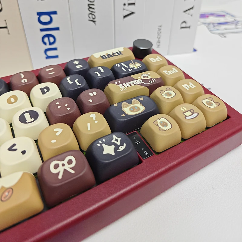 Keycap Kafe Kucing Siam Asli Keycap Keyboard Mekanis Pribadi Sublimasi Lima Sisi PBT Tinggi MAO Asli