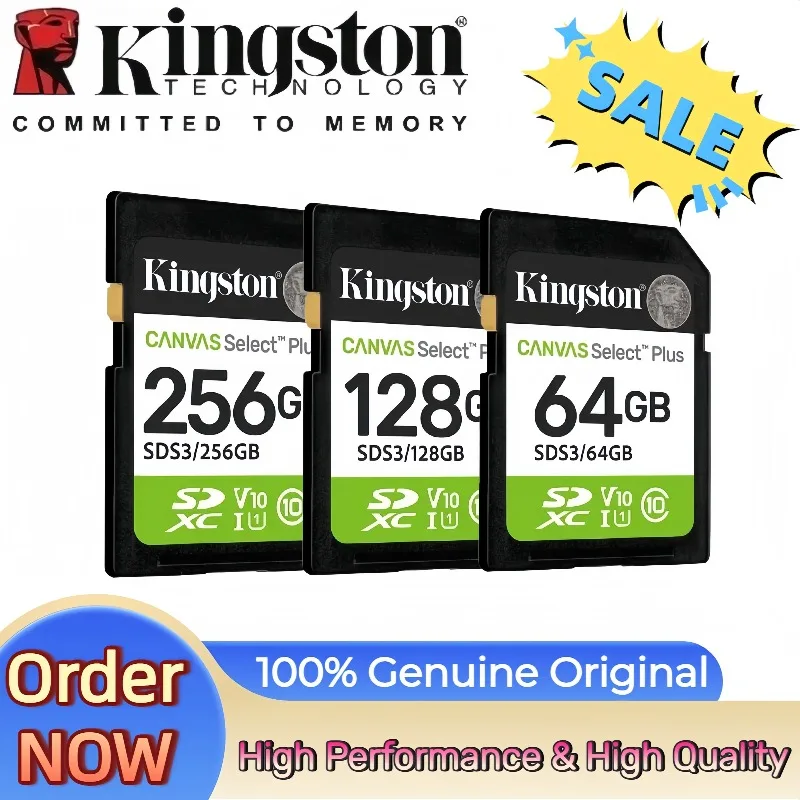 100% Genuine Kingston 100MB/s Read SDS2 SD Card Canvas Select Plus Class10 32-256GB Portable Flash Storage Card For Camera