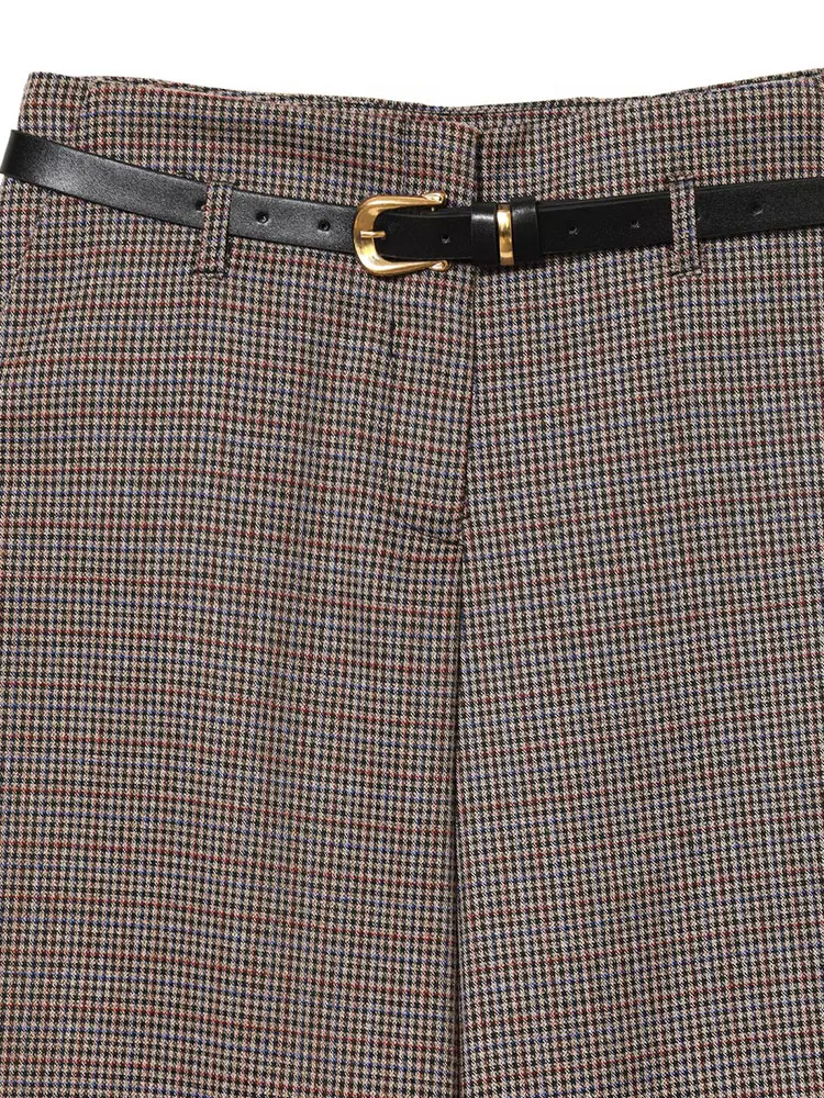 NLZGMSJ النساء 2026 ربيع الخريف فحص السراويل عالية الخصر السراويل المستقيمة الإناث بناطيل كاجوال مع حزام بانت Y2K