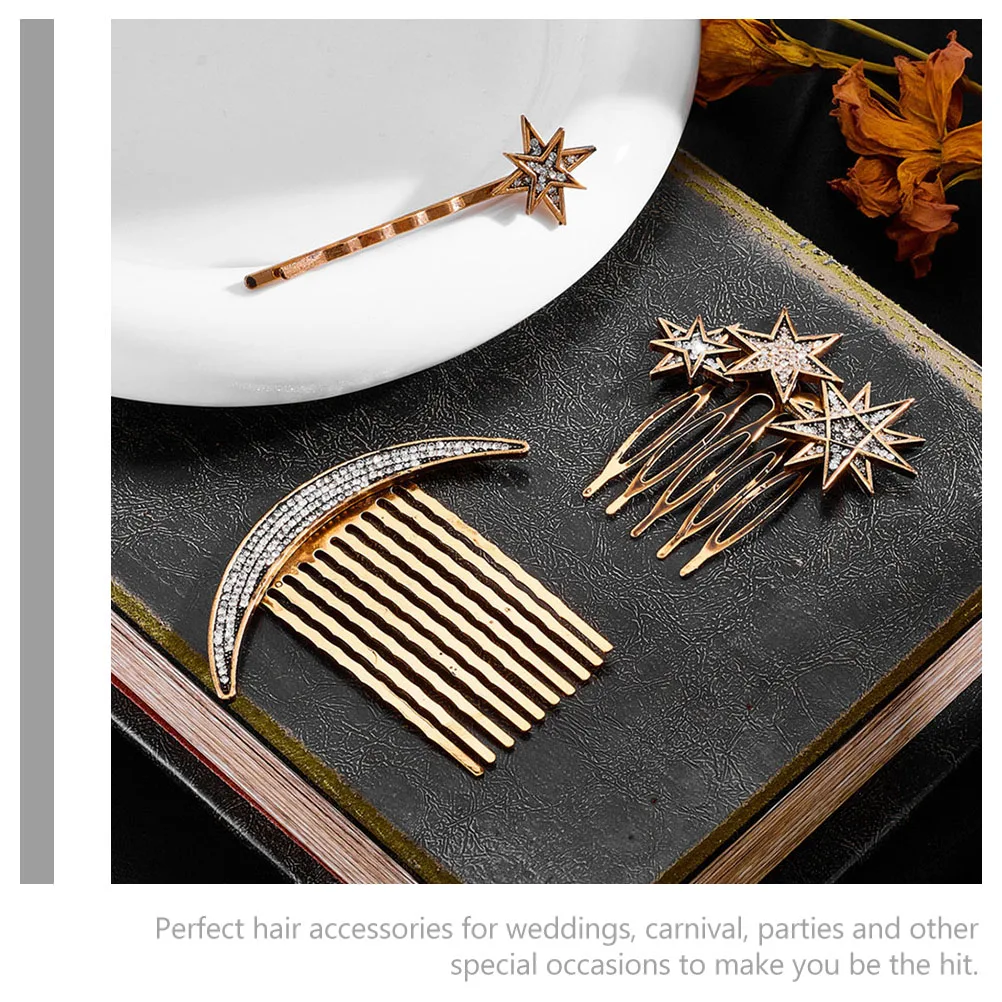 

1 set 1 Set Vintage Accessories Set Thin Thick Combs Wedding Party Hair Decor Star Barrettes Bridal Side Comb Clip Hair Jewelry