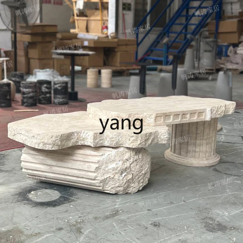 TGF creative broken natural travertine coffee table wabi wind villa light luxury living room coffee table