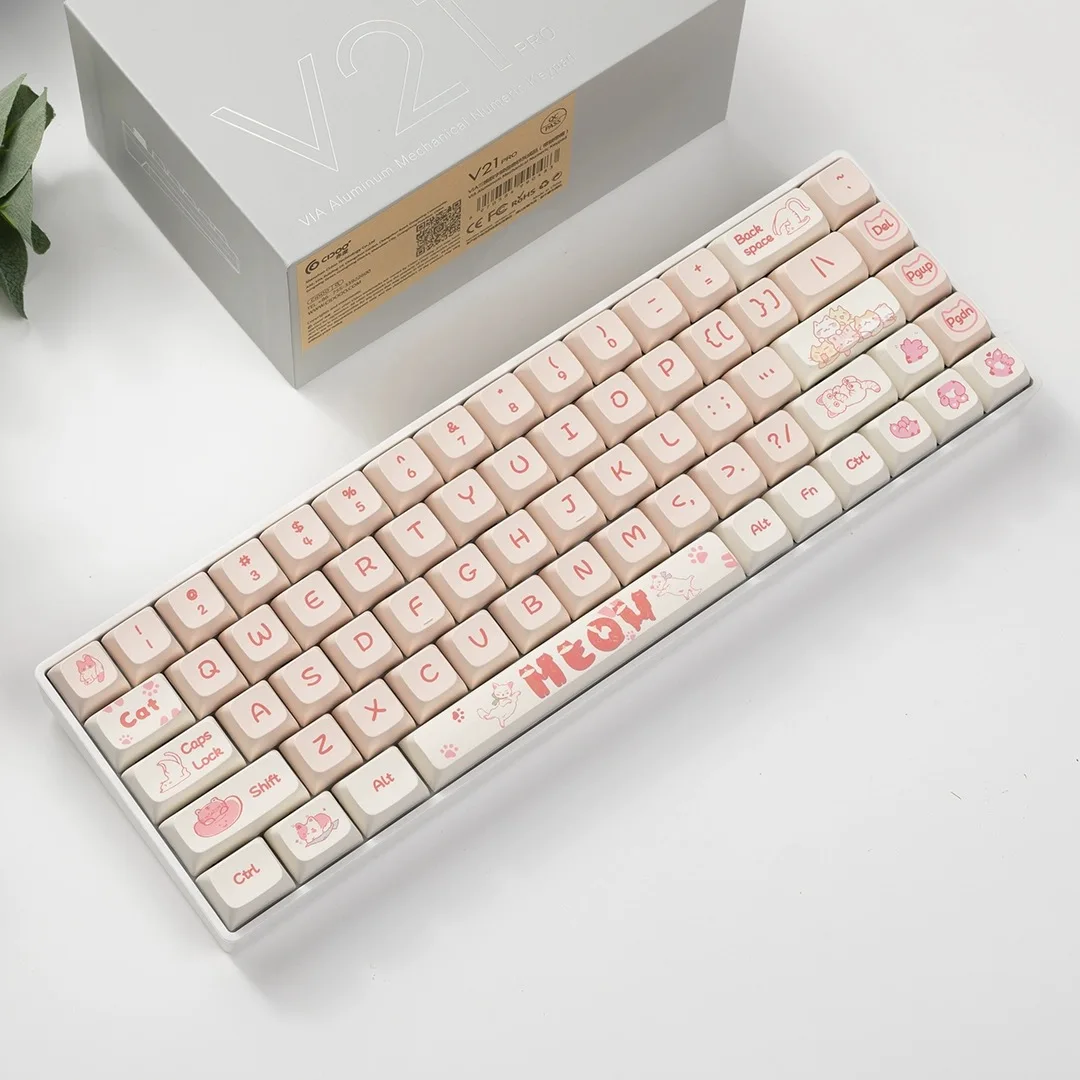 【Skyline】133 Key Pink Naughty Cat Theme Keycap PBT Sublimation Mechanical Keyboard Ball Caps