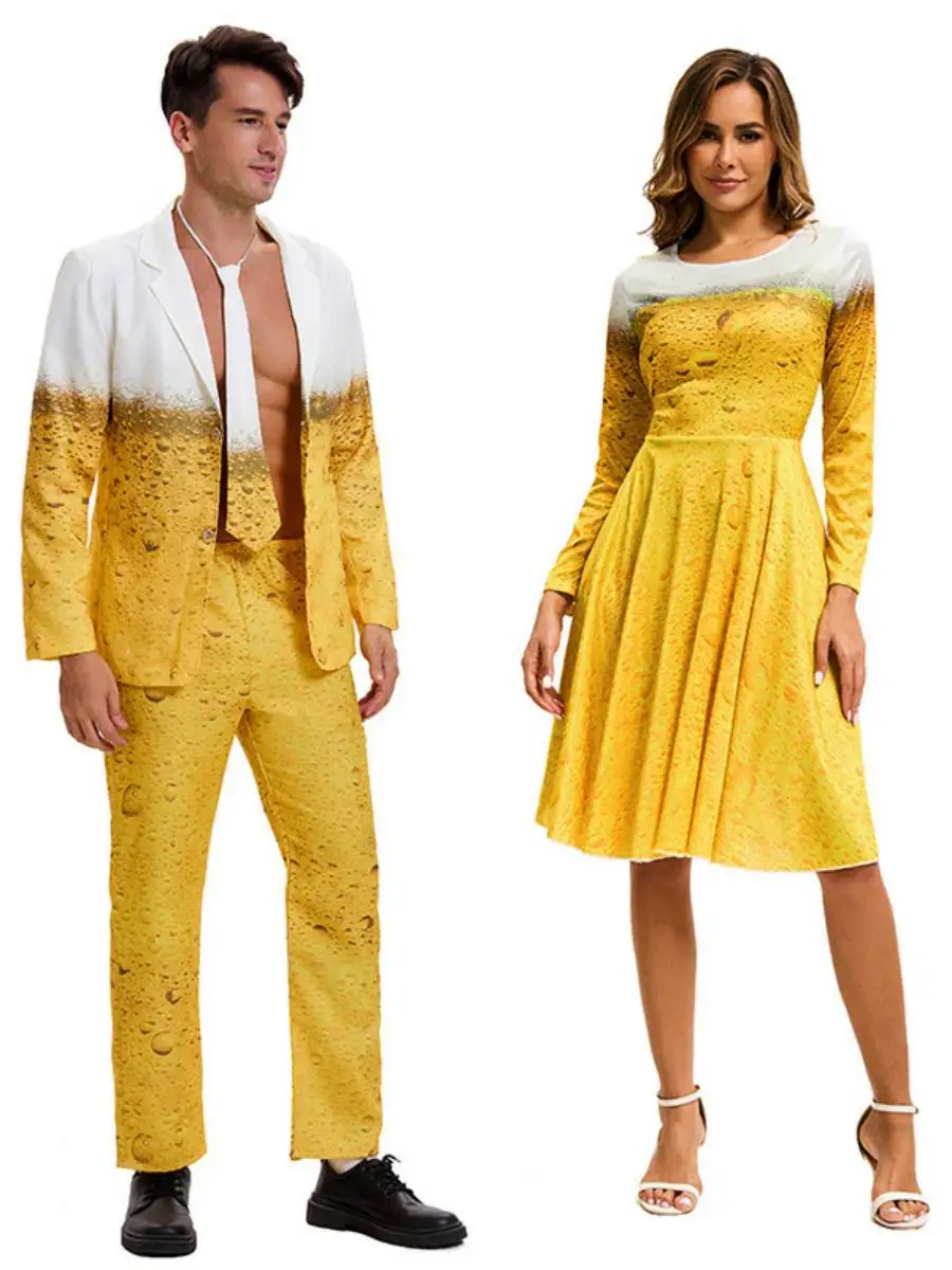 Traje de Cerveza con Deadado Amarillo para Festivs y Celebraciones, Traje Tradicional Étnico para Mujer, Ropa de Actuaci...