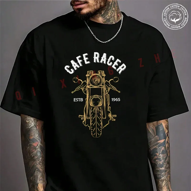 

New Motorbike Cotton T-Shirt Cafe Racer Graphic Motorcycle Tshirt Adventure Casual Summer Short Sleeve Round Neck Tee