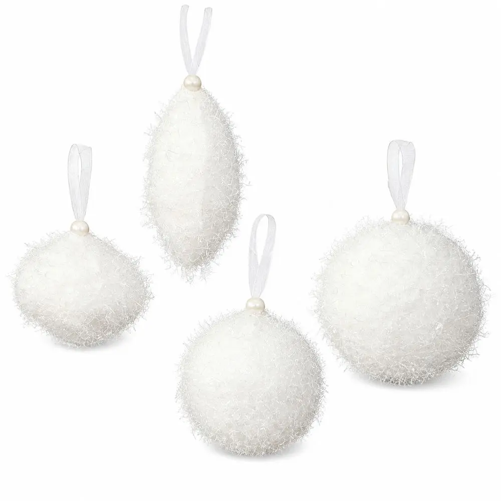 White Christmas Tree Ornament Texture Fine Glitter Threads Christmas Ornament Lightweight Ribbon Hanging Loop