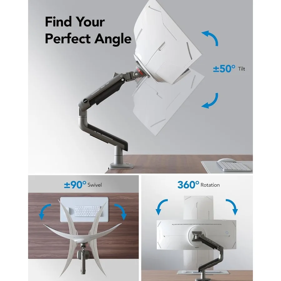 ذراع مراقبة عالي التحمل من TitanLift لشاشات Ultrawide حتى 49 رطل يحمل شاشة مكتبية من الألومنيوم فائق النحافة قابلة للتعديل بالكامل #4