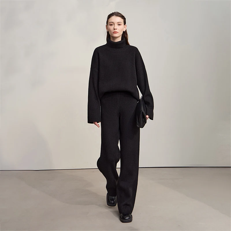 Sweter damski Amii 2025 Zima Nowy Ciepły Sweter Komfortowy z Golfem Luźny Sweter Damski z Długim Rękawem Dzianinowy 12544070