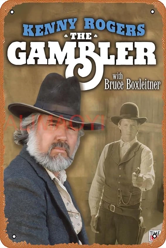 Retro Metal Tin Signs Cinema Poster Kenny Rogers as The Gambler Vintage Tin Sign for Home Coffee Wall Decor 8x12 Inches ALA