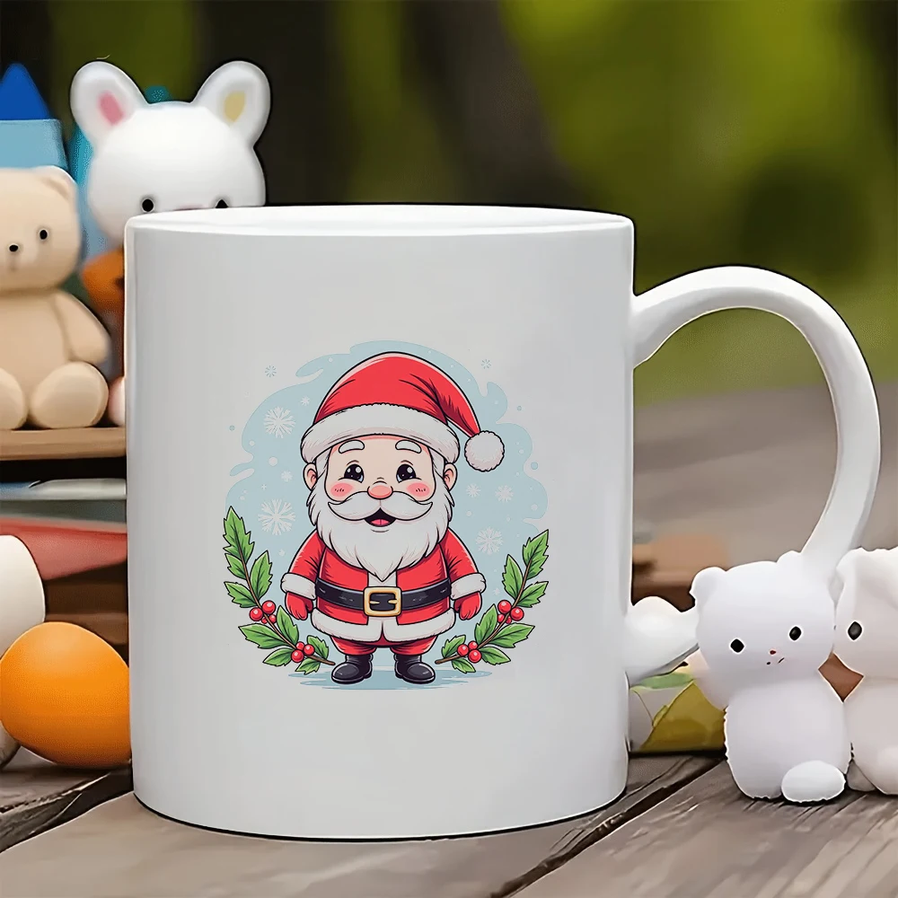 

11oz cartoon Santa Claus mug + Christmas gift kids cup family office coffee mug creative gift sticker decoration