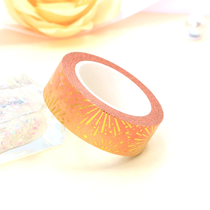 NEW 10pcs/Lot  Yellow  Foil Fireworks Washi Tape Decorative Washi Tape Scrapbooking Masking Tape 15MM*10M