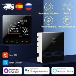 Tuya Wireless Thermostat WiFi for Gas Boiler Floor Heating Smart Home RF433 Temperature Controller Voice Alexa Google Alice