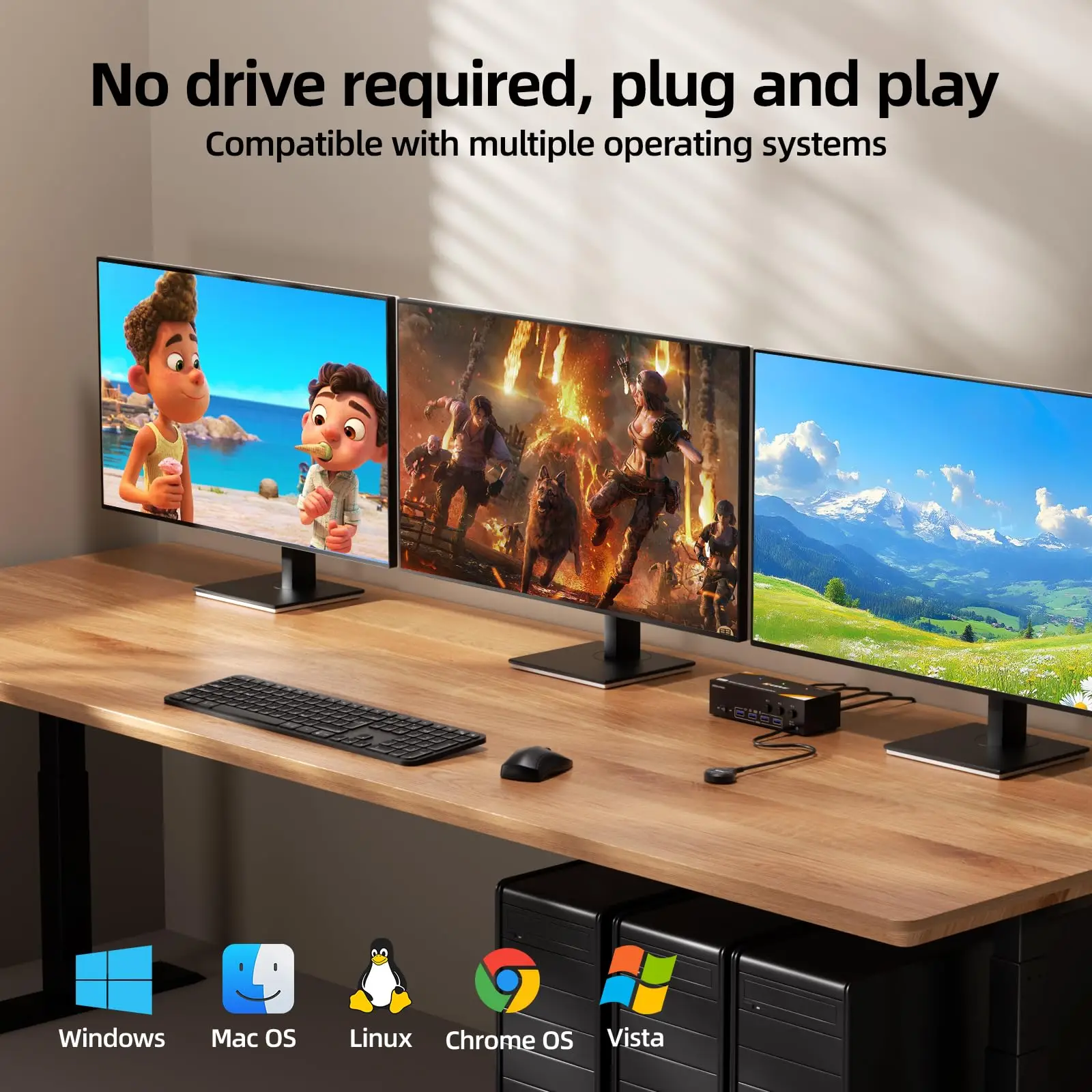 USB 3.0 KVM Switch 3/2 Monitors 3/2 Computers 8K@60Hz/4K@120Hz,HDMI DP KVM for 3/2 PC Share Dual/Triple Monitors Keyboard Mouse