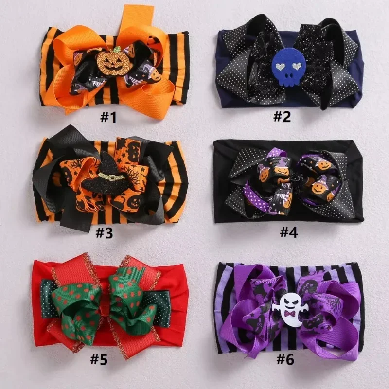 Baby Headband Pumpkin Witch Hat Various Halloween Elements Head Bands For Newborn Girls Soft Elastic Children\'s Hair Accessories