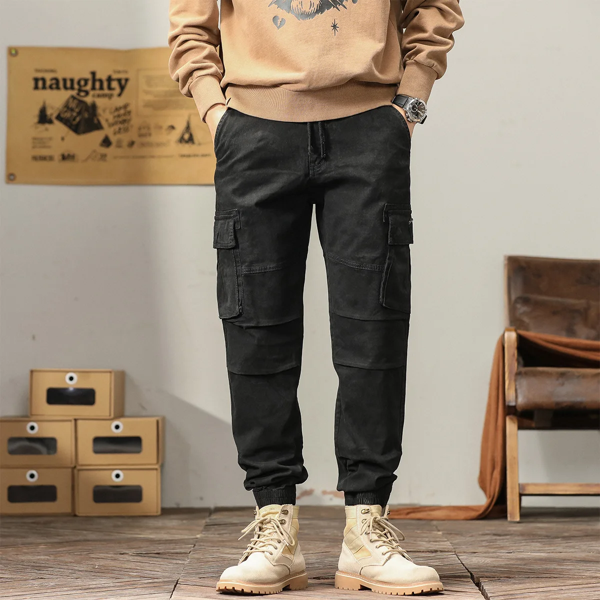 Outono inverno moda masculina solta cordão casual na moda cor sólida simples básico esportes jogger calças masculinas roupas