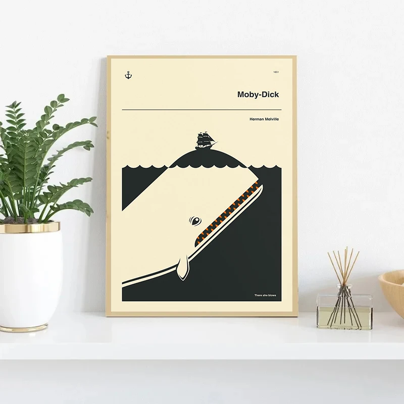 Home Wall Decor Canvas Wall Picture Classic Book Cover Moby-Dick Alice in Wonderland Minimalist Poster Print Canvas Painting