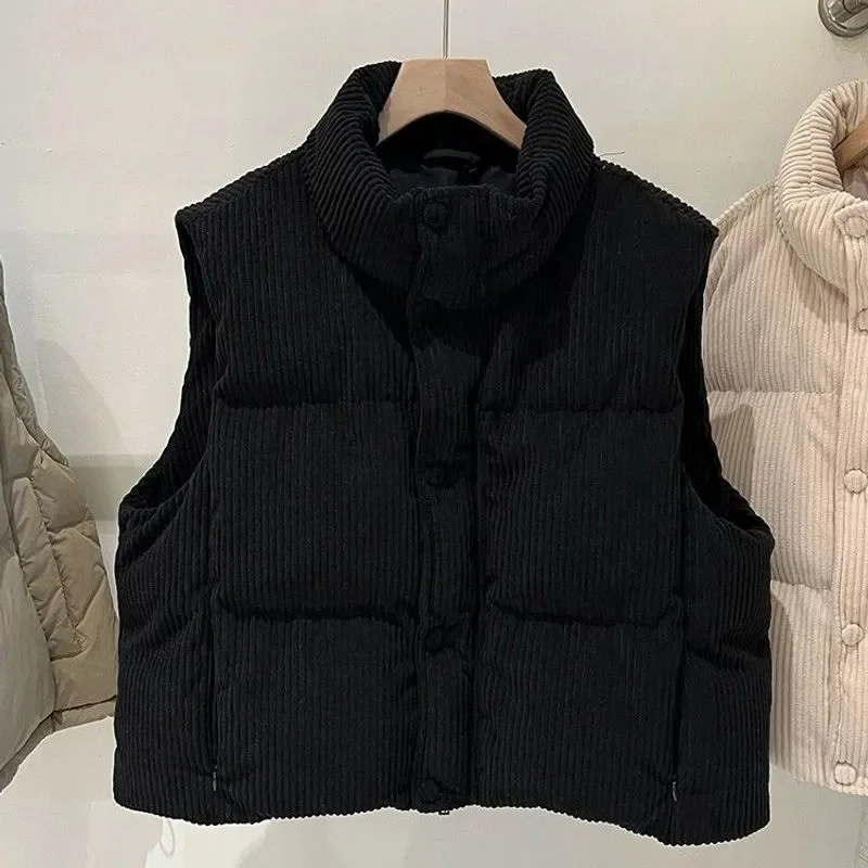 Gilet invernale da donna solido allentato colletto alla moda gilet lungo giacca imbottita in cotone gilet caldo antivento da donna