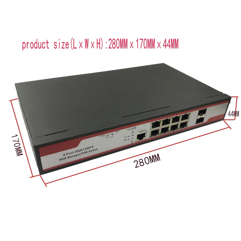 8ポート1000メートルの工業管理スイッチpoeスイッチ10/100/1000m 2SFP ndustrialグレードスイッチネットワークvlan 192.168.0.1 web管理